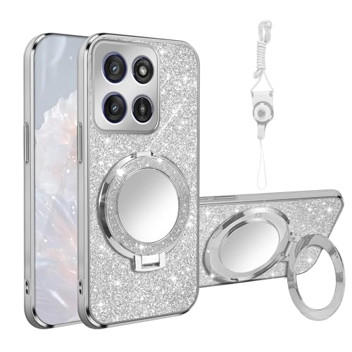 for Motorola Edge 5G 2025 Case [MagSafe Compatible] Glitter Card Clear Back Cover with Ring Kickstand, Lanyard, Mirror Soft TPU Protective Cover for Moto Edge 5G 2025 Phone Case, Silver - color: Silver, size: Motorola Moto Edge 5G 2025