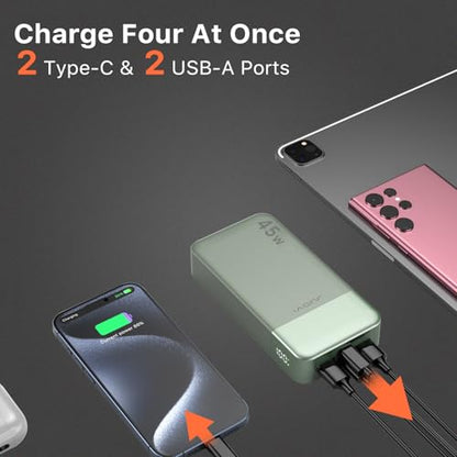 JUOVI Portable Charger 45W 20000mAh Fasting Charging Power Bank - color: Green