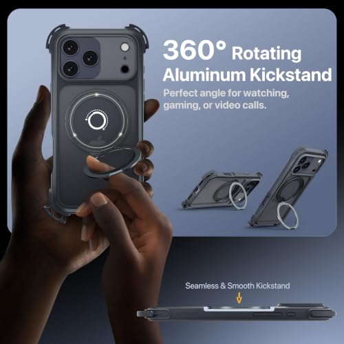 MAGEASY Odyssey Ultra MagSafe 360° Magnetic Stand iPhone 17 Pro Max Crossbody Case with Strap for Men, 25ft Shockproof TPU + Aluminum Frame, Interchangeable Lanyard Eyelets (Mist w/Kickstand) - color: Mist w/ Kickstand, size: iPhone 17 Pro Max