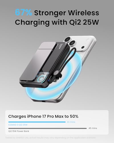 sharge for MagSafe Power Bank Qi2.2 25W 10000mAh Magnetic Portable Charger - color: White