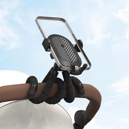 Baby Stroller Phone Holder, Phone Holder for Shopping Cart, Golf Cart, Push Cart, 360° Rotation Portable Cell Phone Clamp for Motorcycle, Scooter, ATV, Boat, Spin Bike, Treadmill, Handlebar.