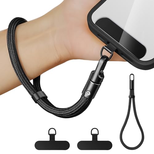 Anti Theft Phone Wrist Strap With 2 Metal Tether Tabs，Adjustable Wristlet & Hand Cell Phone Lanyard for Women and Men - color: Black