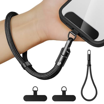Anti Theft Phone Wrist Strap With 2 Metal Tether Tabs，Adjustable Wristlet & Hand Cell Phone Lanyard for Women and Men - color: Black