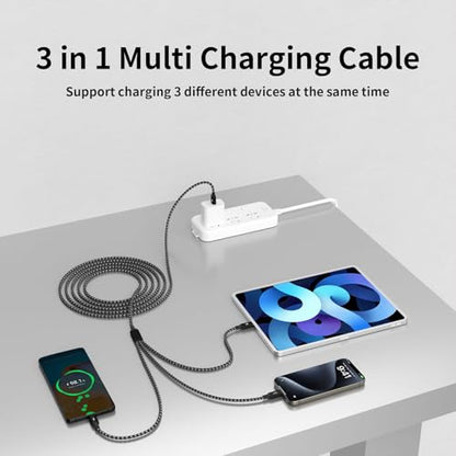 USB A to USB C Cable,3 in 1 USB C Multi Charging Cable for All Devices - color: Blackwhite, size: 1Pack5FT