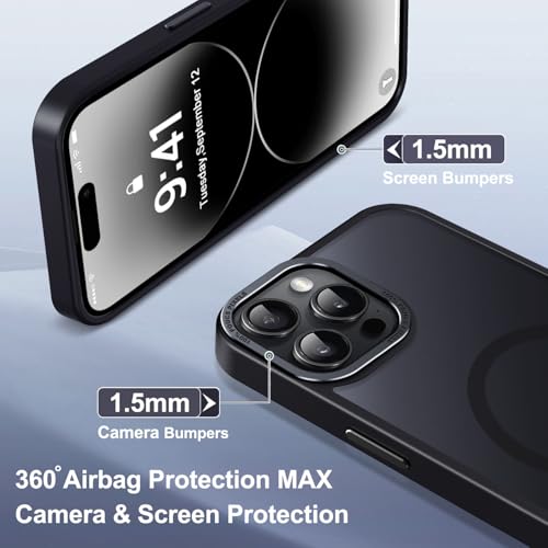 Newfuture Magnetic for iPhone 14 Pro Case Matte Shockproof, Black | Military Drop Protection, Slim Matte Anti-Fingerprint, Compatible with Magsafe, Camera Guard, Translucent Protective Cover - color: Black, size: iPhone 14 Pro 6.1 inch