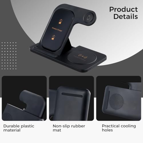 3 in 1 Wireless Charger for Phone, Smartwatch, and Wireless Earbuds, 15W Fast Charging Station, Foldable Stand for Multiple Devices, Portable Multifunctional Docking Station