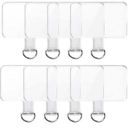 8 Pcs Cell Phone Tether Tab, Transparent Phone Tab for Lanyard Universal Tether Tabs for Most Smartphone Case Square Type Silver Buckle