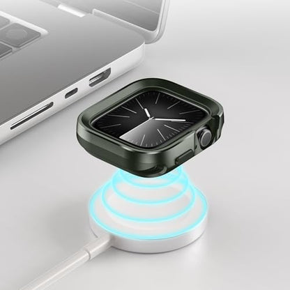 Amizee 2 in 1 Metal Rugged Case Compatible with Apple Watch SE 3/2/1 Series 6/5/4 44mm, Aluminum Shockproof Protective Bumper Cover for iWatch 44mm, Army Green - color: Army Green, size: 44mm