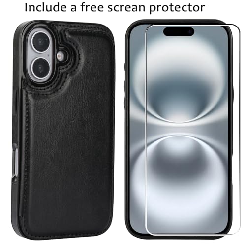 Wallet Case Compatible with iPhone 16 Plus 6.7”, Slim Protective Case with Card Holder,Premium PU Leather Kickstand Card Slots Case with Double Magnetic Clasp-Black - color: Black, size: iphone 16 Plus 6.7"