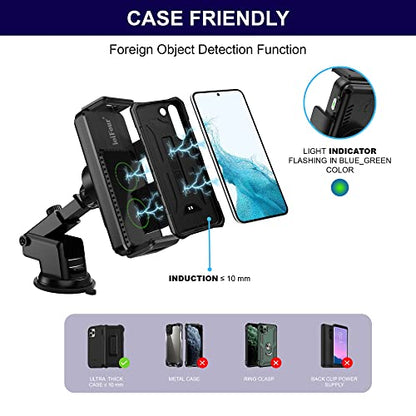 15W Qi Wireless Car Charger Auto-Rotating Dual Coils Fast Charging Vent/Dashboard Phone Mount Holder for Samsung Galaxy Z Fold 8u/7/6/S24, iPhone 17/16/15/14 Pro Max, Google Pixel 8/7 Pro (L)