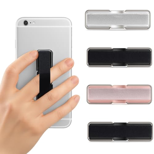 Phone Strap Grip – 4-Pack Elastic Finger Holder & Kickstand with Strong Adhesive for Smartphones | Black, Silver, Rose Gold