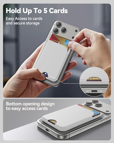 TWZKG for MagSafe Wallet, 5 Cards Holder with Stand, Magnetic Phone Wallet Stand for iPhone 17/16/15/14/13/12 Pro Max Air Plus Series, RFID Blocking Vegan Leather,White - color: White