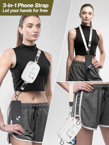 Tiostep Clip and Go Strap for Phone with Wallet Crossbody Phone Lanyard Adjustable and Detachable RFID Wristlet Wallet (Cream, Large) - color: Cream, size: Large