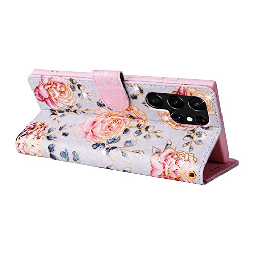 UEEBAI Wallet Case for Samsung Galaxy S22 Ultra 5G, PU Leather Case Kickstand RFID Blocking Flip Case Card Slots Wrist Strap Relief Engraved Pattern Magnetic Closure Flower Folio Case, Purple Rose - color: Purple Rose, size: Samsung Galaxy S22 Ultra 5G
