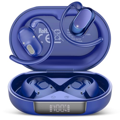 Open Ear Headphones, NEW Over Ear Earbuds with 4 ENC Noise-Canceling Mic - color: Blue