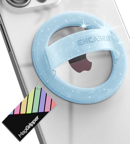Encased Magnetic Phone Grip Holder (Compatible with MagSafe) Thin Silicone Finger Loop Ring for iPhone (Blue Glitter) - color: Blue Glitter