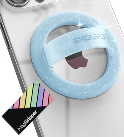 Encased Magnetic Phone Grip Holder (Compatible with MagSafe) Thin Silicone Finger Loop Ring for iPhone (Blue Glitter) - color: Blue Glitter