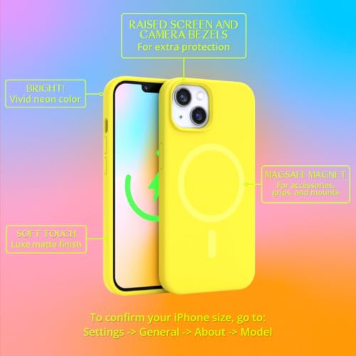 FELONY CASE for iPhone 14 Plus Neon Yellow MagSafe Liquid Silicone Case | Soft Touch Slim Cover with Anti-Scratch Microfiber Lining, 360° Shockproof & Full Body Protection - color: Neon Yellow, size: iPhone 14 Plus w MagSafe