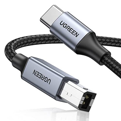 UGREEN USB-B to USB-C Cable 6.6FT, Nylon Braided for Printer & MIDI - color: Silver, size: 6.6 FT
