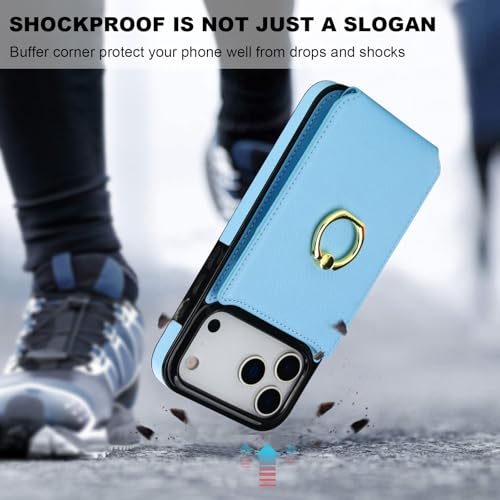 Folosu for iPhone 17 Pro Max Case Wallet, Finger Ring Holder Cover 6.9"Blue - color: Blue