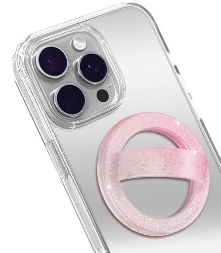 Encased Magnetic Phone Grip Holder Thin Silicone Finger Loop Ring Compatible with iPhone (Pink Sparkle) - color: Gradient Pink Sparkle