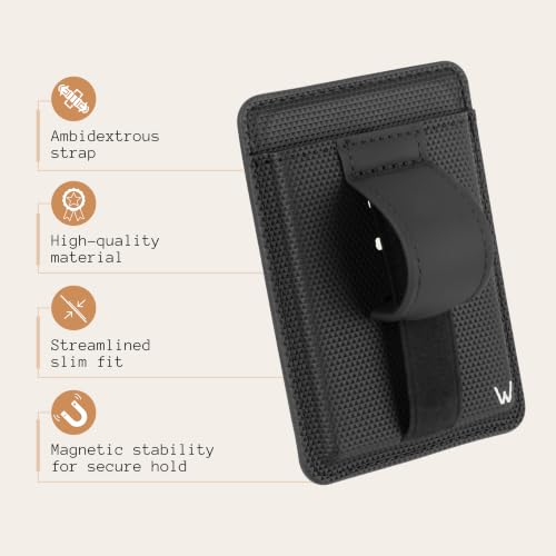 Walli Cases Magnetic Wallet, Slim Card Holder, Kickstand Finger Strap - color: Elite Black