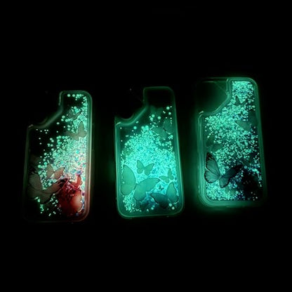Compatible with iPhone 17 Pro Glitter Butterfly Case Glow in The Dark Women Girls Girly Bling Sparkle Flowing Quicksand Light up Soft TPU Bumper Luminous Clear Phone Cover, Purple - color: Pink, size: iPhone 17