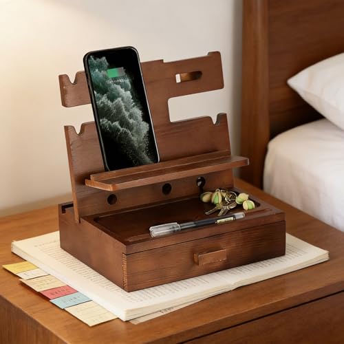Peiiwdc Sturdy Wooden Smartphone Stand with Cable Management Ideal for Study Table and Living Space Phone Bassinet Wood