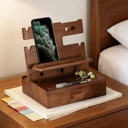 Peiiwdc Sturdy Wooden Smartphone Stand with Cable Management Ideal for Study Table and Living Space Phone Bassinet Wood