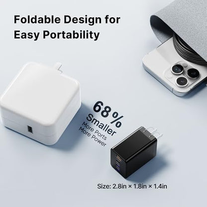 2 Pack 200W USB C Charger Block, Foldable GaN5 Dual 65W Fast Charger USB C - color: Black, size: 2 Pack