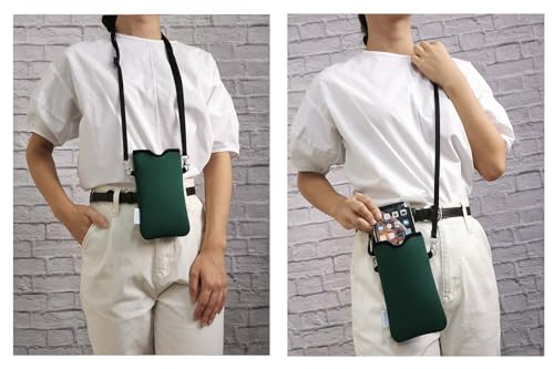 Tainada Neoprene Neck Phone Pouch Case Bag w/Crossbody Strap (Dark Green) - color: Dark Green