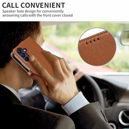 for Galaxy A17/A16 5G Phone Case Wallet RFID Blocking (Brown) | Premium PU leather, card holder/cash slots, protective flip cover for Samsung Galaxy A17/A16, magnetic closure, kickstand - color: Brown