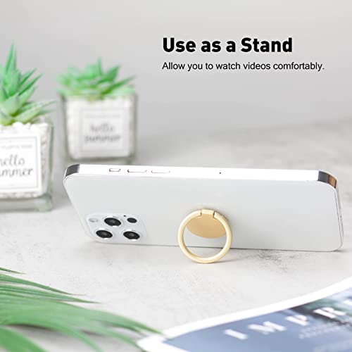 [2 Pack] Small Round Matte Finish Cell Phone Ring Holder Stand,360 Degree Rotation and 180 Degree Adjustable Finger Ring Kickstand with Frosted Metal Phone Grip (Gold)