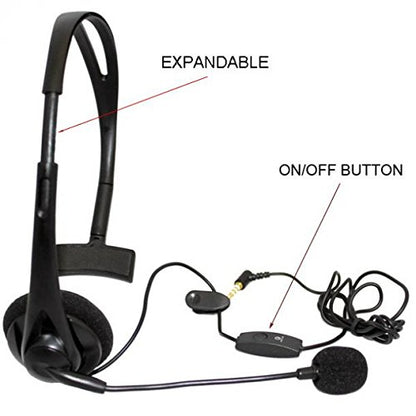 Wired Headset Mono Hands-Free Headphone 3.5mm Earphone Earpiece w Boom Mic Single Earbud [Black] for Kyocera DuraXV