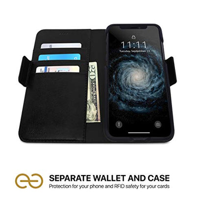 Dreem Fibonacci 2-in-1 Wallet Case for Apple iPhone 11 - Luxury Vegan Leather, Magnetic Detachable Shockproof Phone Case, RFID Card Protection, 2-Way Flip Stand - Black - color: Black, size: iPhone 11