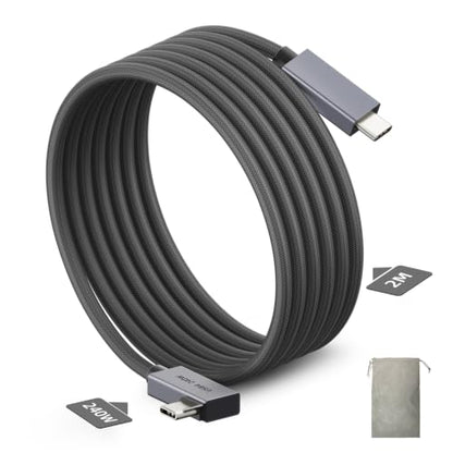 USB4 240W Right Angle USB C Cable 6.6ft (1-Pack) - 40Gbps USB-C to USB-C with Pouch, Thunderbolt 4/3 & PD Charging for MacBook Pro, iPhone 17, Gaming Monitor (Black) - color: 1-Pack,6.6FT