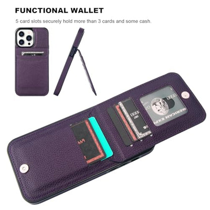 KIHUWEY for iPhone 14 Pro Max Wallet Case Card Holder, Lichee Dark Purple | Credit Card Slots, PU Leather, Kickstand, Magnetic, Flip Heavy Duty Protection Cover for Men and Women - color: Lichee Dark Purple