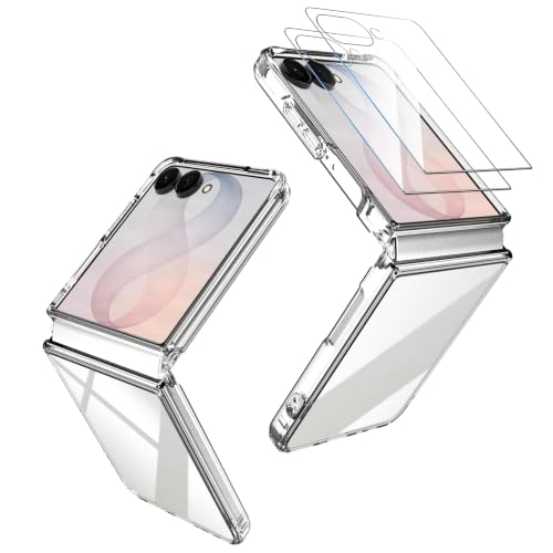 Clear Case for Samsung Galaxy Z Flip 8 Case, with 2 Pack Screen Protector, Ultra-Thin Transparent Hard PC and Soft TPU Cover Phone Case for Z Flip 8 Folding Convenient Slim Fit Cover Case - color: Samsung Galaxy Z Flip 8