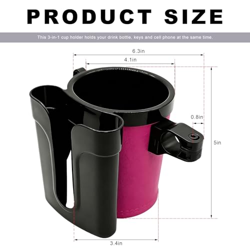 Bike Cup Holder, Bicycle Handlebar Water Bottle Holders with Cell Phone Keys Holder, Universal Drink Bottle Cage for Bike Motorcycle Scooter Stroller Walker Wheelchair (Black & Pink) - color: Black & Pink