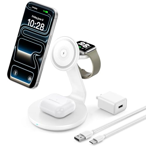 Charger Compatible with MagSafe, 3-in-1 Charging Station - color: White