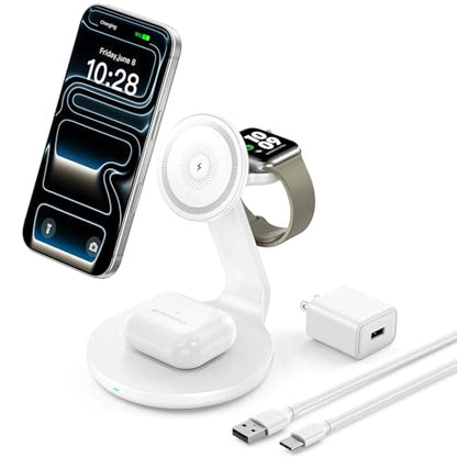 Charger Compatible with MagSafe, 3-in-1 Charging Station - color: White