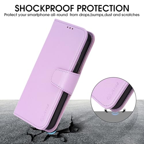 Arae Compatible with iPhone 15 Pro Max Case with Card Holder and Wrist Strap Wallet Flip Cover for iPhone 15 Pro Max 6.7 inch Men RFID Blocking Wristlet Kickstand,Litchi Lavander - color: Litchi Lavander, size: iPhone 15 Pro Max 6.7 inch