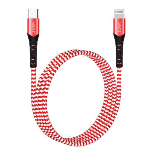 AGOZ 2 Pack RED Apple MFI Certified Lightning to USB C Cable, Braided Fast Charger Cord Compatible with iPhone 14 Pro Max, 14 Plus, 13, 12, 13 Mini iPhone SE, iPhone 11 XR X XS 8 7 6 5 (10ft)