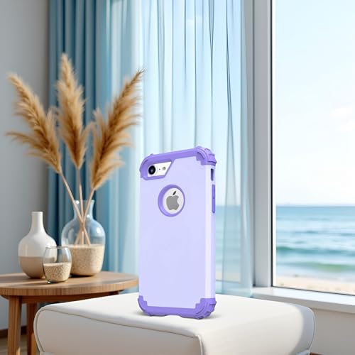 IDweel for iPhone 8 Case & for iPhone 7 Case with Screen Protector (Tempered Glass),3 in 1 Shockproof Hybrid Heavy Duty Hard PC Cover Soft Silicone Sturdy Bumper Full Body Sturdy Case, Purple - color: Purple