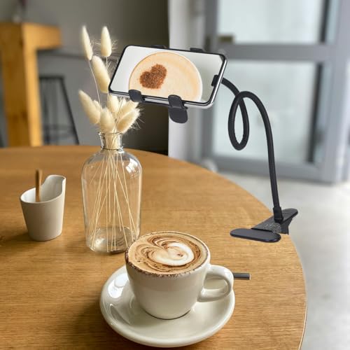 Cell Phone Holder Gooseneck Mount, Universal Lazy Bracket Flexible Long Arm Clamp Clip Phone Stand for Bed,360 Adjustable DIY Flexible Grip Desktop Mobile Phone Stand for All 4-7” Devices