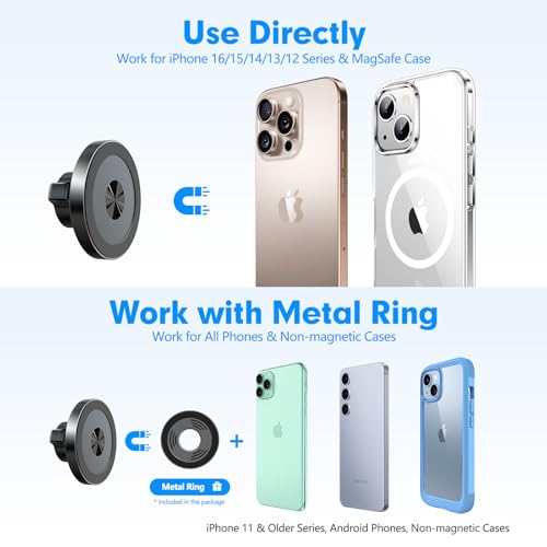 isuke for MagSafe Car Mount, [80+LBS Strongest Suction & Ultra-Durable] [16 Strongest Magnets] Aluminum Alloy Magnetic Phone Holder for Car Dashboard Windshield for iPhone Samsung All Smartphones