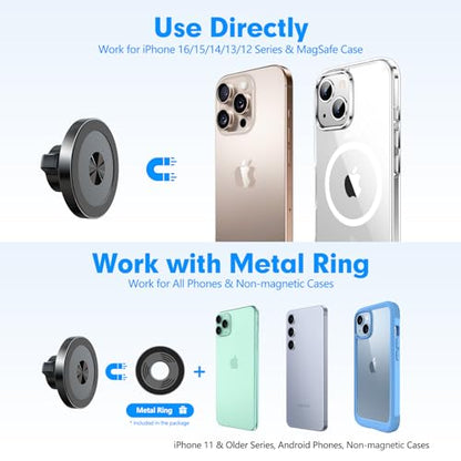 isuke for MagSafe Car Mount, [80+LBS Strongest Suction & Ultra-Durable] [16 Strongest Magnets] Aluminum Alloy Magnetic Phone Holder for Car Dashboard Windshield for iPhone Samsung All Smartphones