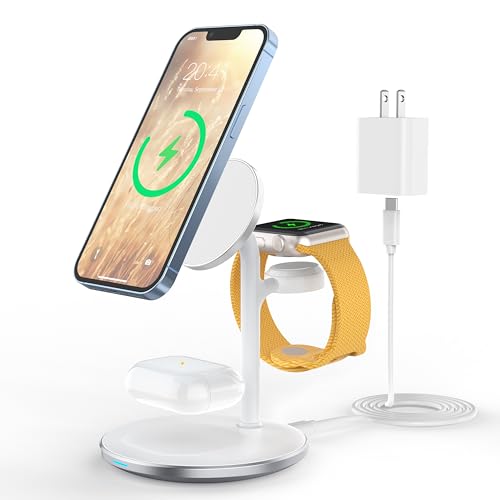 3 in 1 Magnetic Wireless Charging Station for Apple Devices,15W for Magsafe - color: White