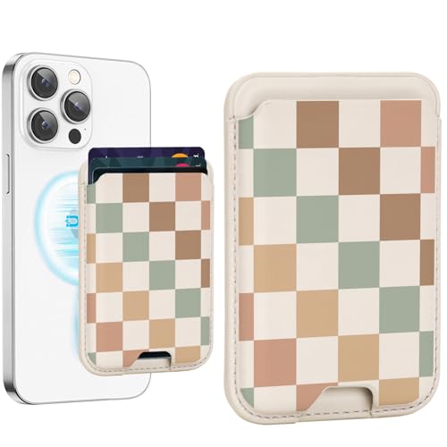 uCOLOR Upgraded Magnetic Cell Phone Wallet Card Holder-Compatible with MagSafe for iPhone 17/16/ 15/14/13/12 Series, Leather Magsafe Wallet Back of Phone (Pastel Check Vibes) - color: Pastel Check Vibes