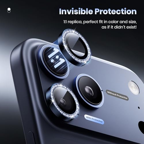Hoerrye for iPhone 17 Pro Max/17 Pro Camera Lens Protector - Case Friendly - color: Bling Deep Blue